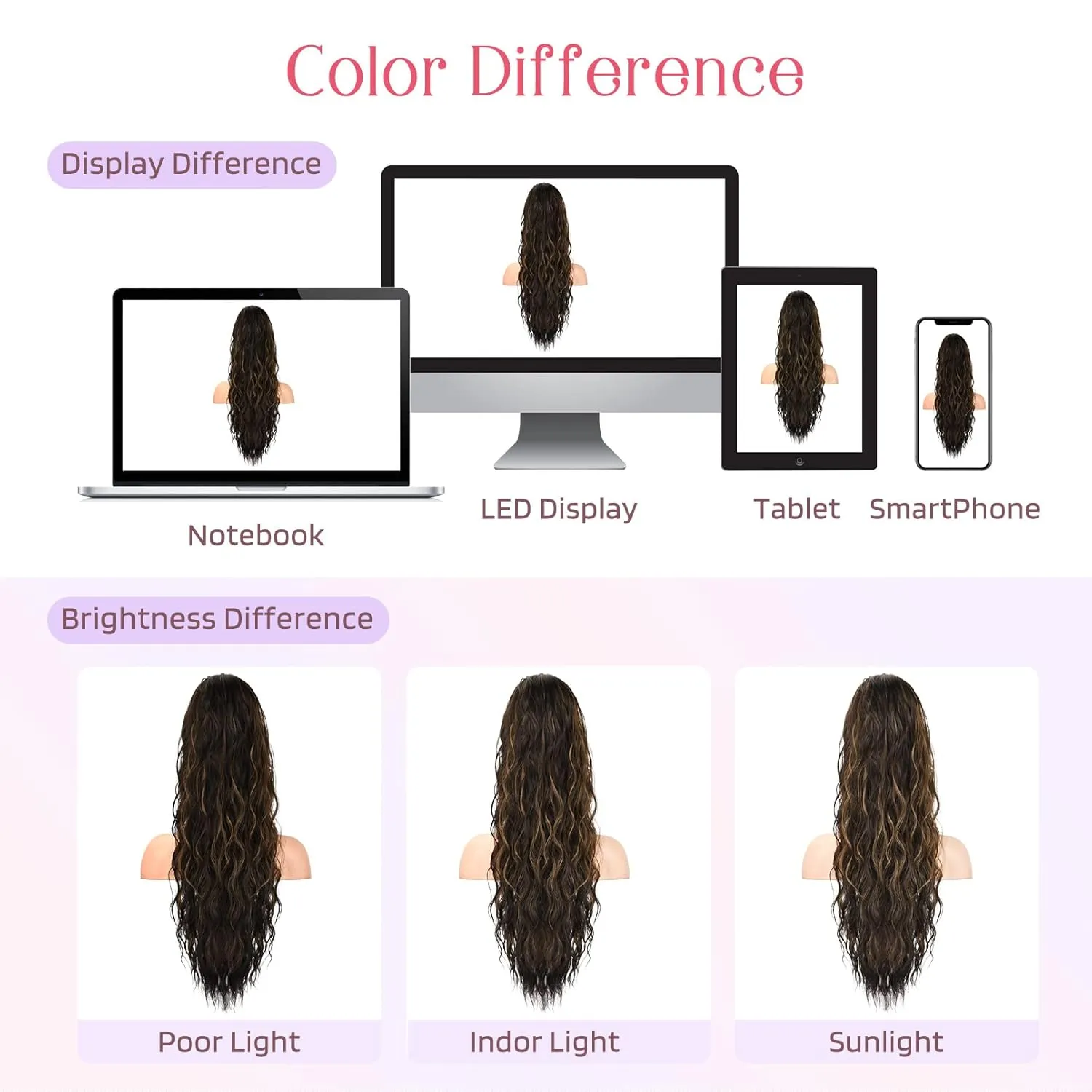 HOOJIH Ponytail Extension, Drawstring Ponytail Hair Extensions 26 Inch Long Curly Wavy Ponytail Natural Wavy Synthetic Hairpiece for Women Daily Use - Black Brown with highlights