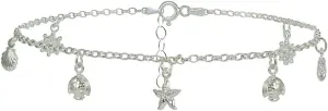 Hoops & Loops 925 Sterling Silver Rolo Chain Dangling Starfish Shell Turtle Charm Ankle Bracelet for Women Men, 9 Inch   1" Extender Boho Cute Summer Beach Anklet Foot Jewelry