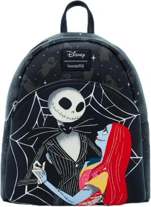 Hot Topic Loungefly The Nightmare Before Christmas Jack & Sally Spiderweb Mini Backpack Exclusive BLACK NONE