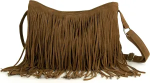 HOXIS Tassel Faux Suede Leather Hobo Cross Body Shoulder Bag Womens Sling Bag