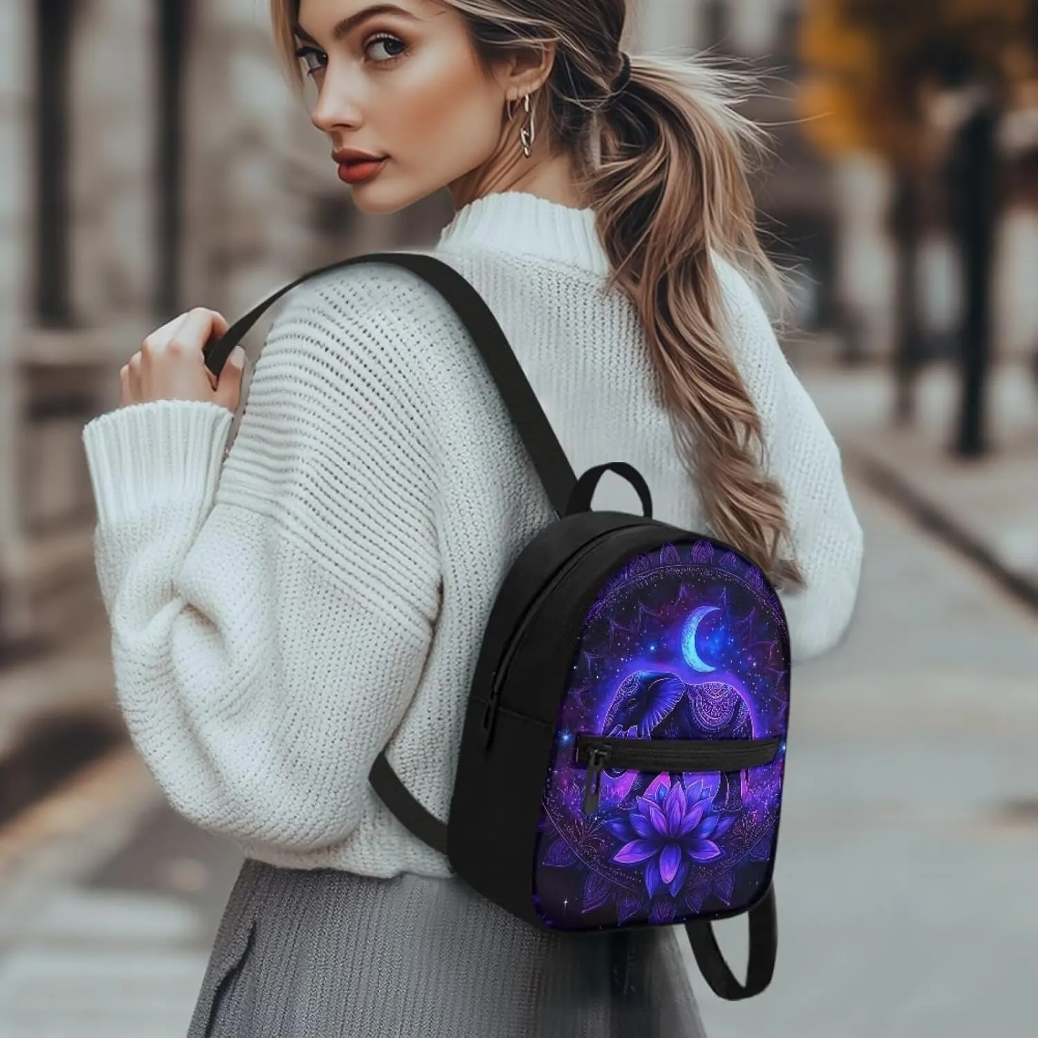HUGS IDEA Bohemian Elephant Backpack for Women Fashion Mini Backpack Purse for Lady Boho Small Cell Phone Backpacks for Travel Small Shoulder Bag Casual Daypack Handbag