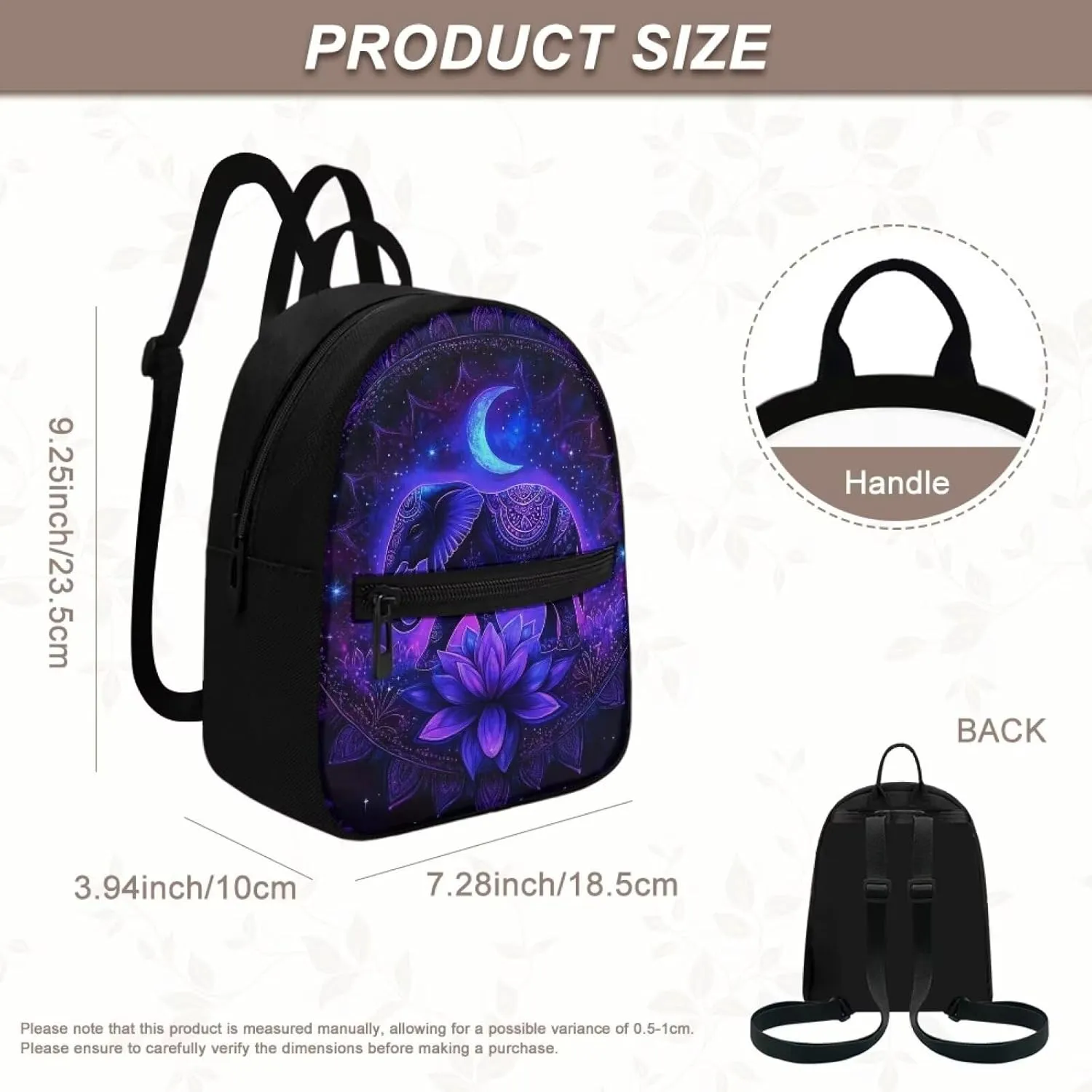 HUGS IDEA Bohemian Elephant Backpack for Women Fashion Mini Backpack Purse for Lady Boho Small Cell Phone Backpacks for Travel Small Shoulder Bag Casual Daypack Handbag
