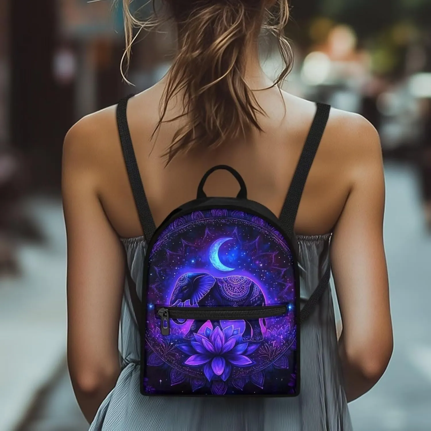HUGS IDEA Bohemian Elephant Backpack for Women Fashion Mini Backpack Purse for Lady Boho Small Cell Phone Backpacks for Travel Small Shoulder Bag Casual Daypack Handbag