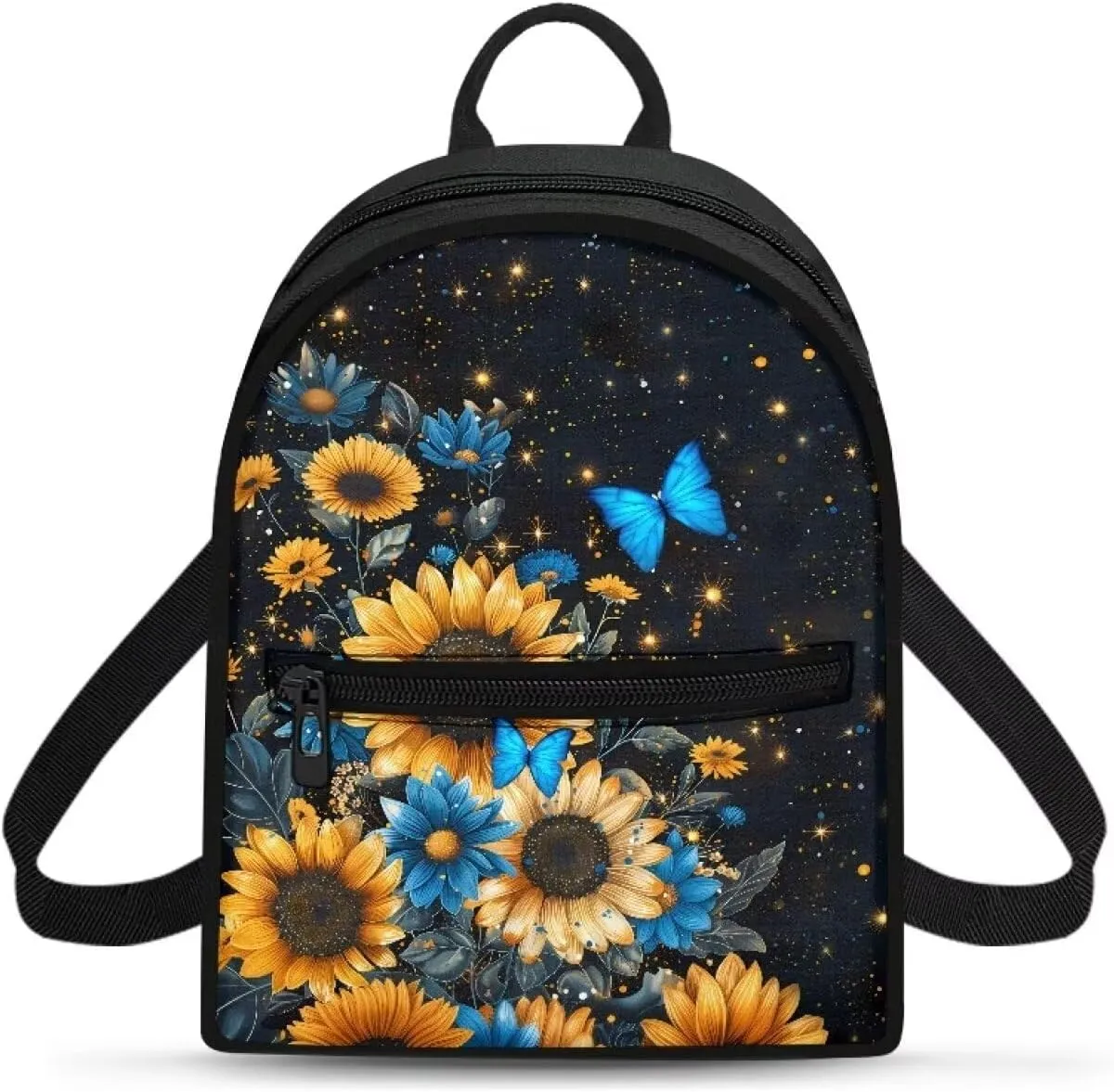 HUGS IDEA Sunflower Butterfly Mini Backpacks for Women Small Cell Phone Backpack for Travel Daypack Lightweight Shoulder Bag with Adjustable Strap Back Pack Handbag Accessories