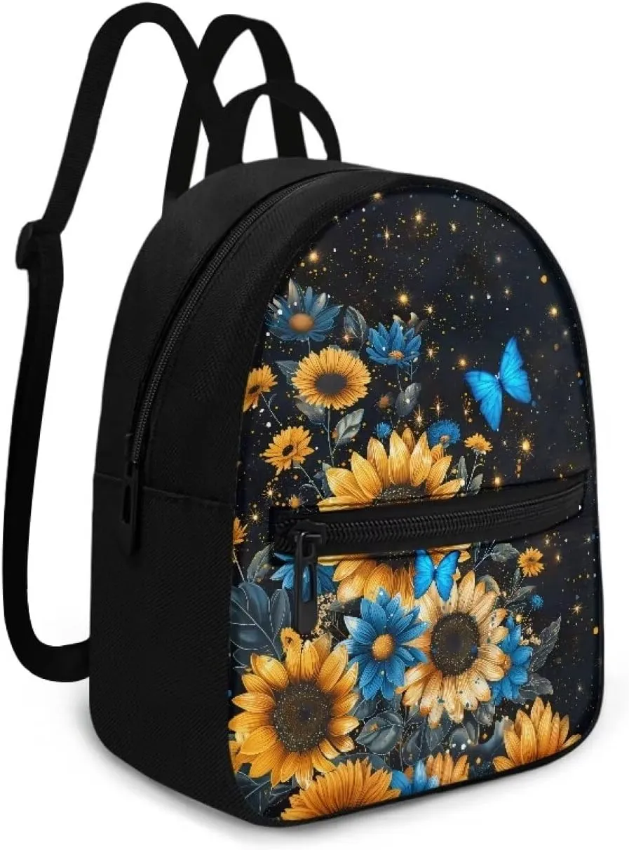HUGS IDEA Sunflower Butterfly Mini Backpacks for Women Small Cell Phone Backpack for Travel Daypack Lightweight Shoulder Bag with Adjustable Strap Back Pack Handbag Accessories