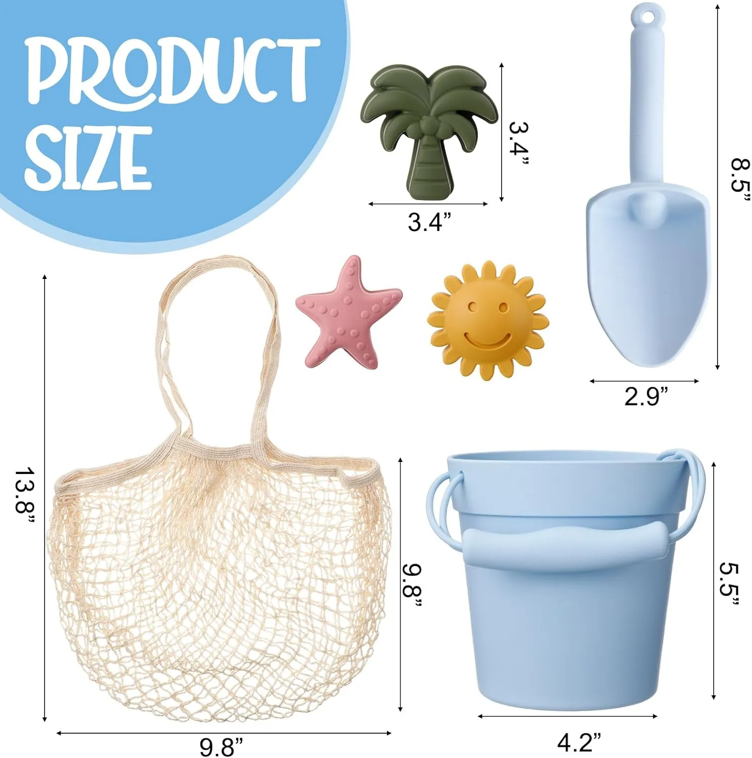 Hungdao 16 Pcs Silicone Beach Toys Travel Friendly Beach Set Colorful Toys Include 3 Silicone Bucket Pail, 3 Shovel, 9 Sand Molds, 1 Bag for Summer Pool Outdoor(Beige, Blue, Teal)