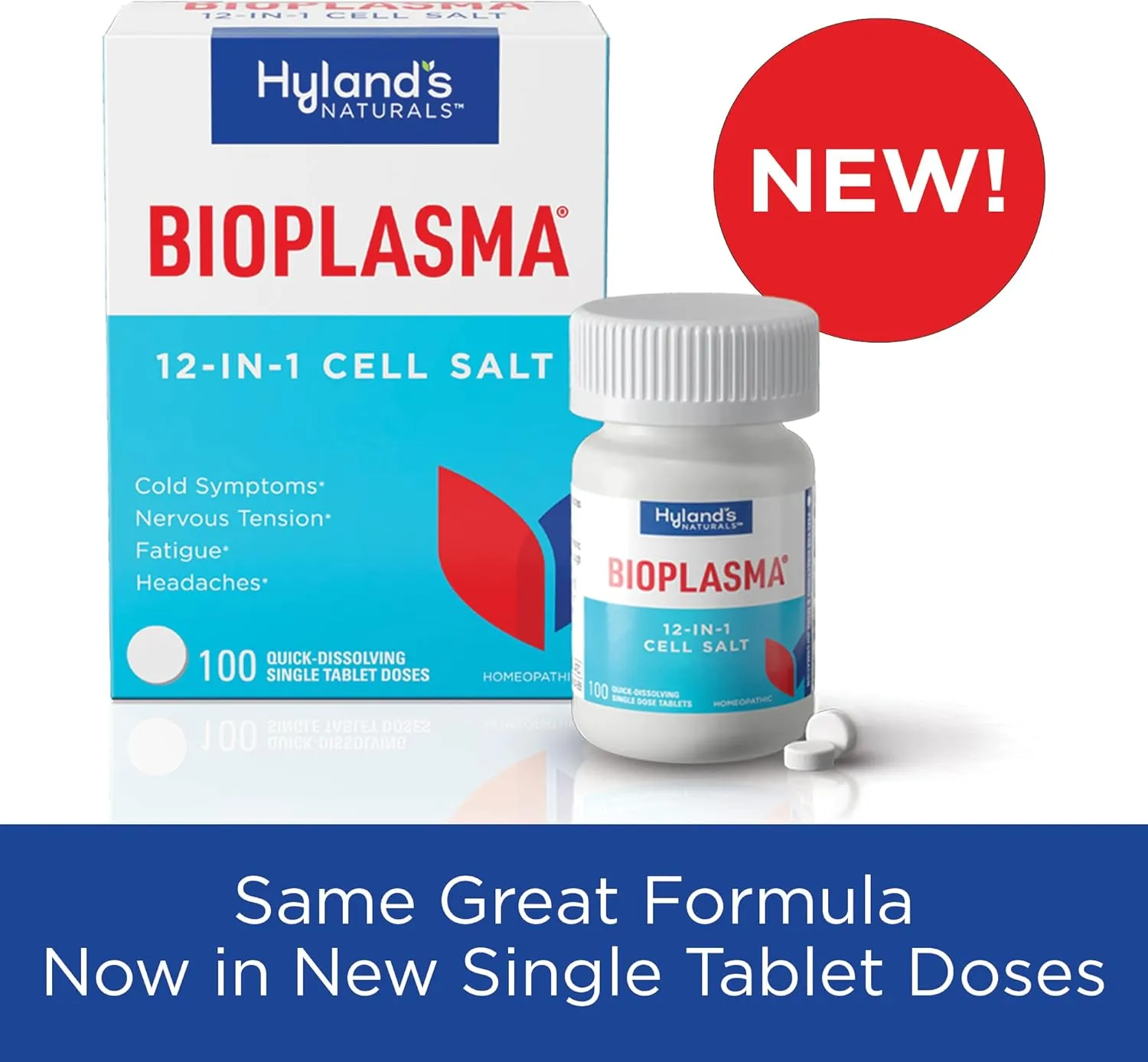 Hyland's Bioplasma Cell Salts Tablets, Natural Homeopathic Combination of Cell Salts Vital to Cellular Function, For Cold Symptoms, Nervous Tension, Fatigue and Headaches, 100 Count