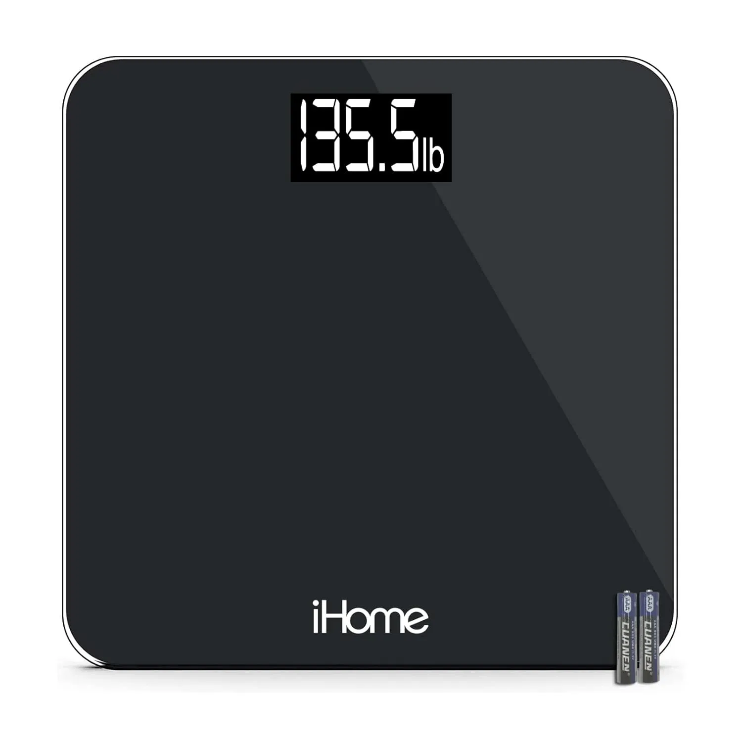 iHome Digital Step On Bathroom Scale - High Precision Body Weight Scale - Battery Powered with LCD Display - Great for Home Gym - 396 lb (Black)