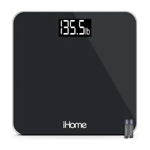 iHome Digital Step On Bathroom Scale - High Precision Body Weight Scale - Battery Powered with LCD Display - Great for Home Gym - 396 lb (Black)