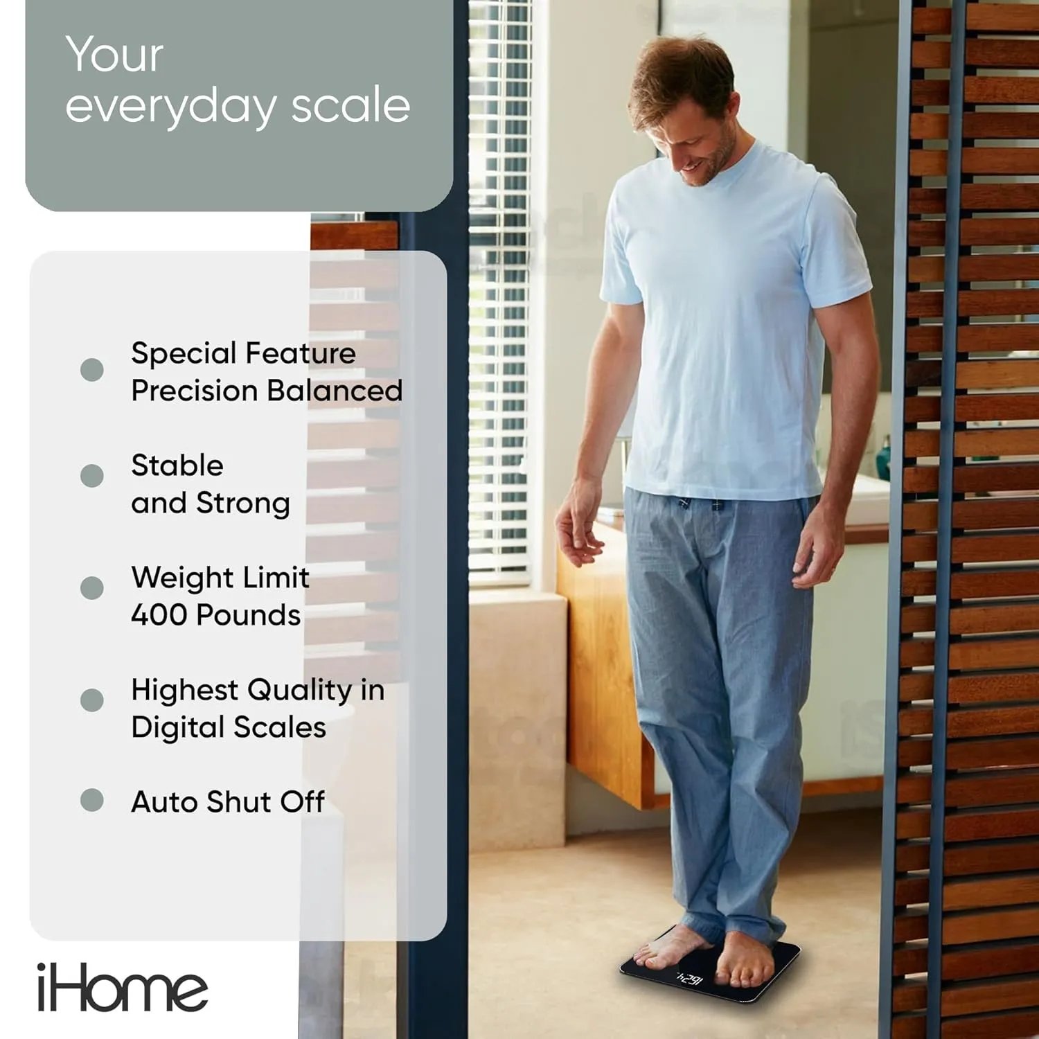 iHome Digital Step On Bathroom Scale - High Precision Body Weight Scale - Battery Powered with LCD Display - Great for Home Gym - 396 lb (Black)