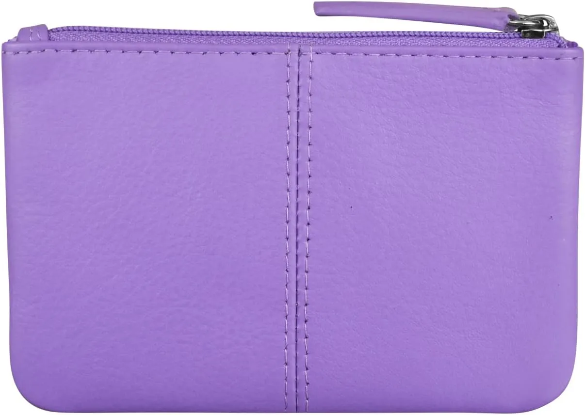 ili New York Mini Leather Coin Purse, Compact Design with Key Ring and RFID Protection for Women and Men in Vibrant Colors, Amethyst