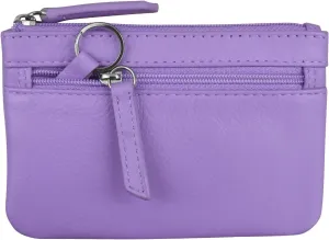 ili New York Mini Leather Coin Purse, Compact Design with Key Ring and RFID Protection for Women and Men in Vibrant Colors, Amethyst