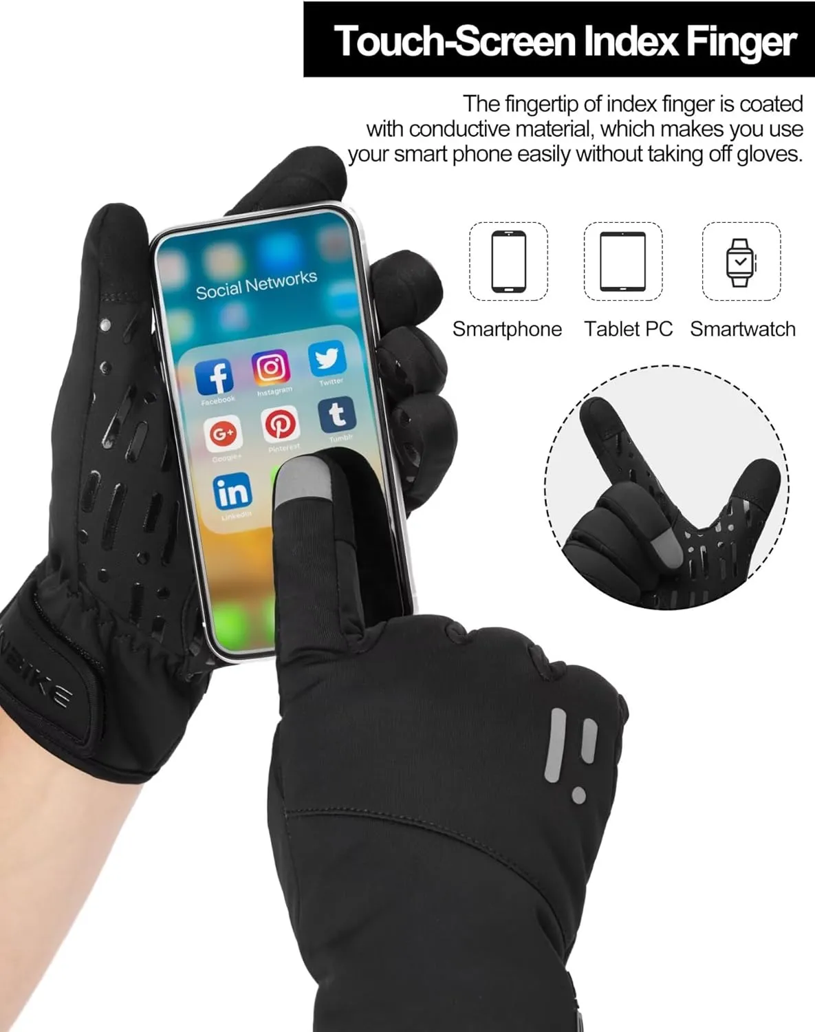 INBIKE Winter Gloves Men Women, -30℉ 3M Thinsulate Thermal Windproof Touch Screen Gloves for Running Cycling Hiking Jogging