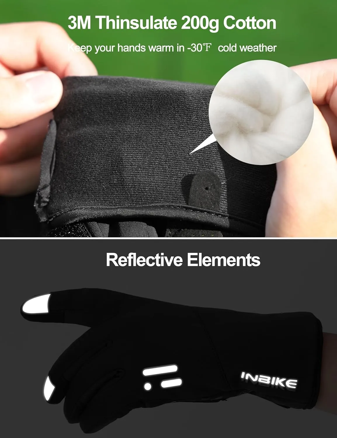 INBIKE Winter Gloves Men Women, -30℉ 3M Thinsulate Thermal Windproof Touch Screen Gloves for Running Cycling Hiking Jogging