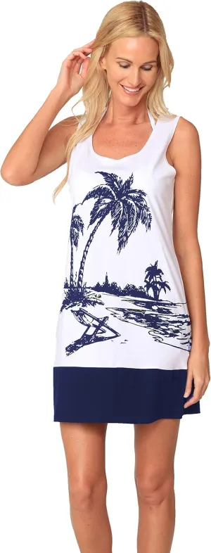 INGEAR Sleeveless Casual Short Sundress Tropical Print Hawaiian A Line Tank Dress