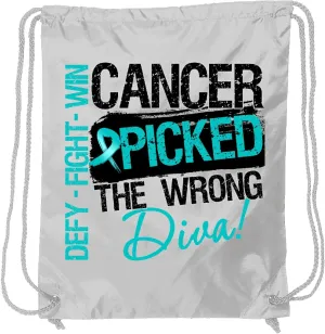 inktastic Cancer Picked the Wrong Diva Ovarian Cancer Drawstring Bag White 1ce76