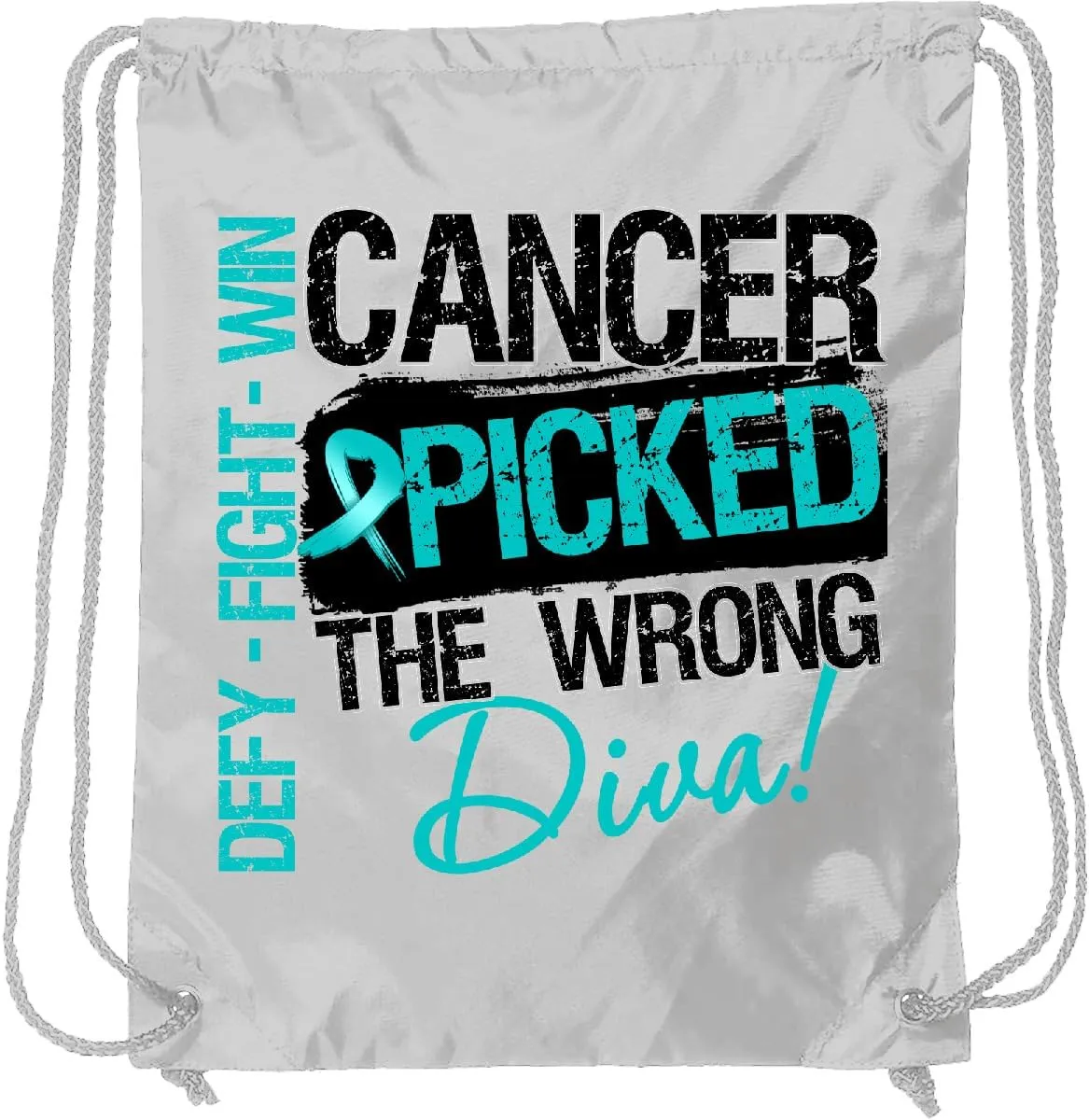 inktastic Cancer Picked the Wrong Diva Ovarian Cancer Drawstring Bag White 1ce76