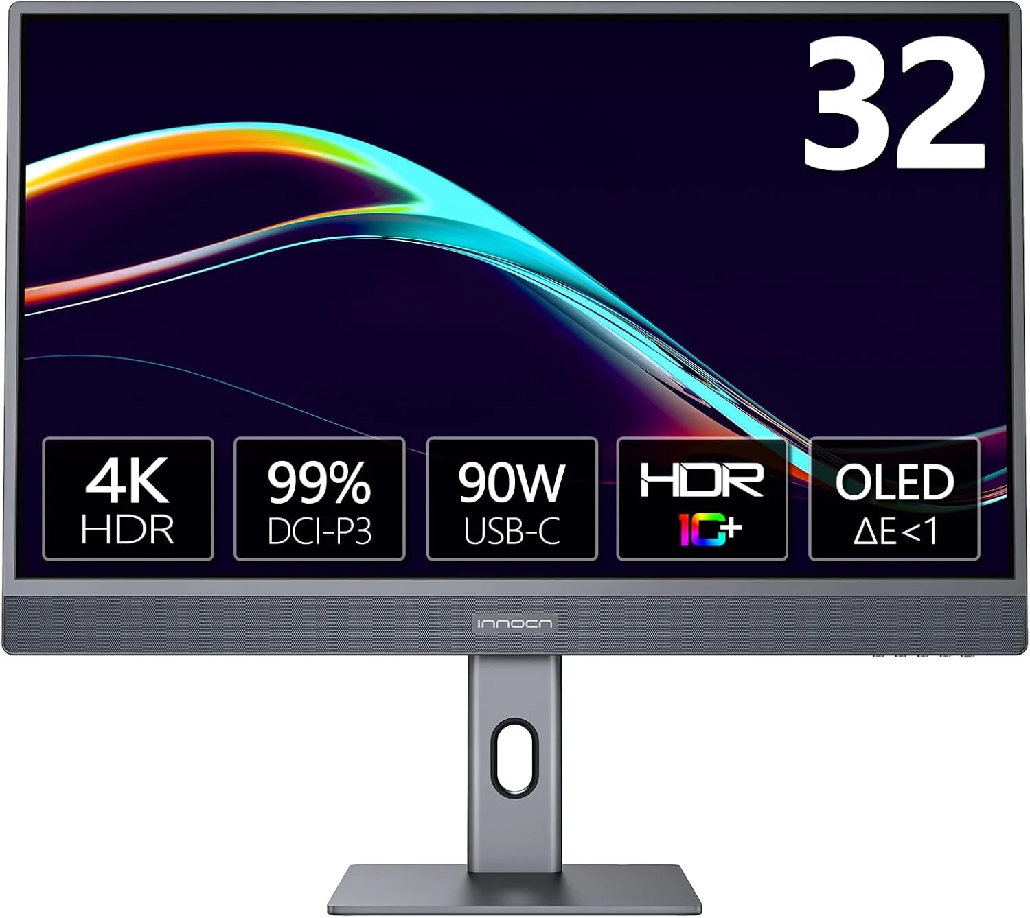 INNOCN 32" OLED 4K PC Monitor for Mac Mini MacBook Air/Pro, UHD (3840 x 2160) Computer Monitor, USB C, HDR 10, 99% DCI-P3, 99% sRGB, 1M:1, Tilt/Height Adjustable Stand, VESA Mountable - 32Q1U