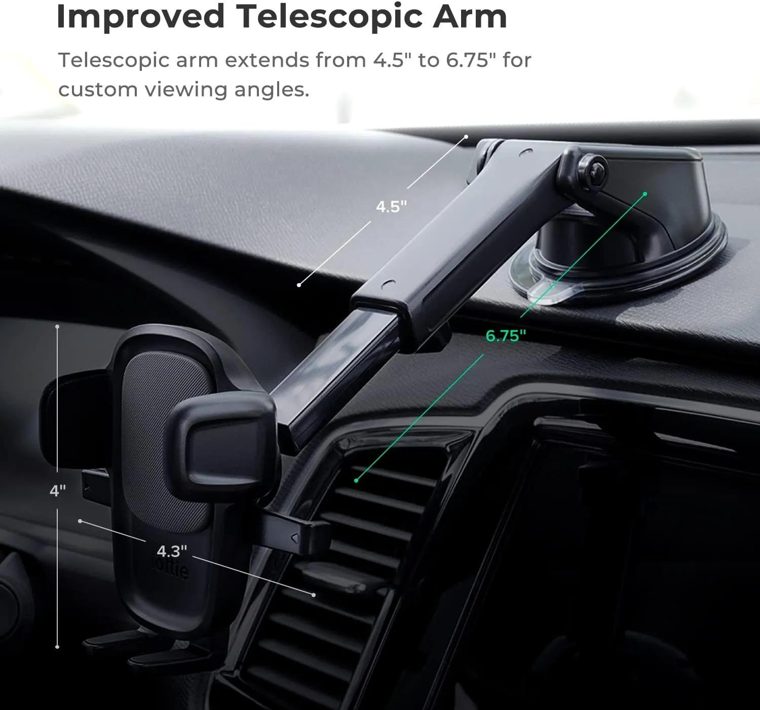 iOttie Easy One Touch Signature Dashboard & Windshield Universal Car Mount Phone Holder Desk Stand with Suction Cup Base and Telescopic Arm for iPhone, Samsung, Google, Huawei, Nokia, More Smartphones