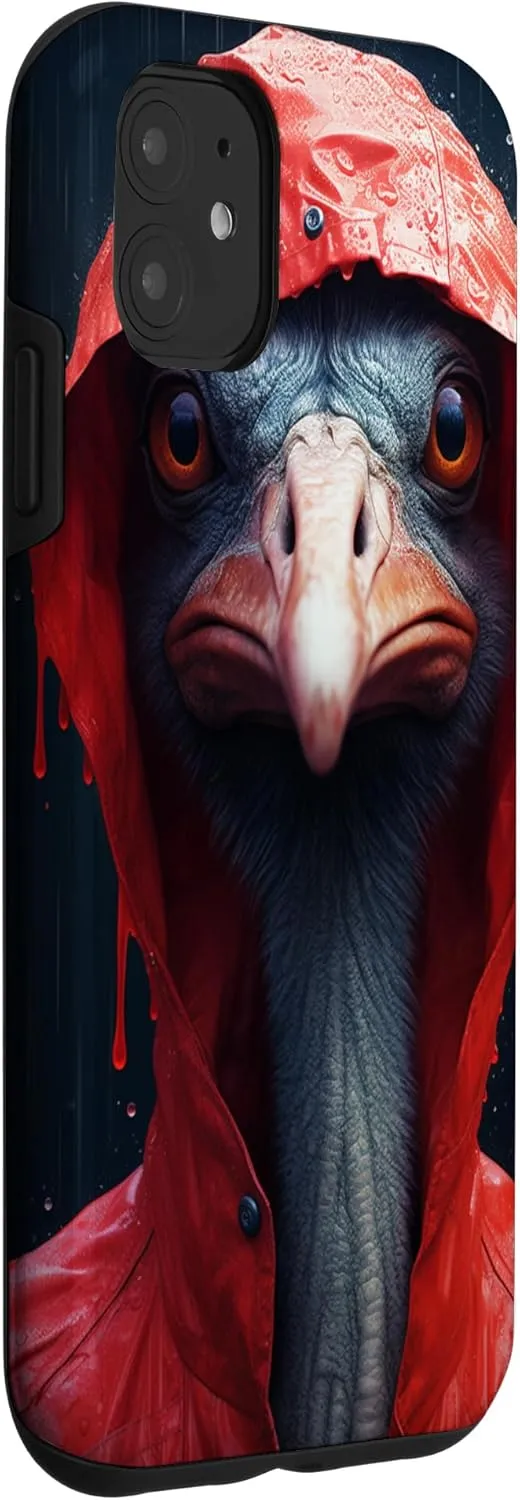 iPhone 11 Red Ostrich In Raincoat Funny Ostrich Cover Phone Case