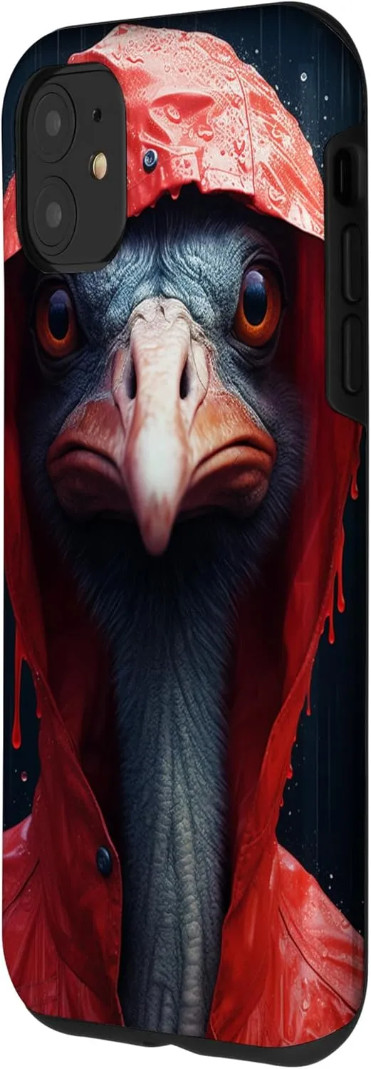 iPhone 11 Red Ostrich In Raincoat Funny Ostrich Cover Phone Case