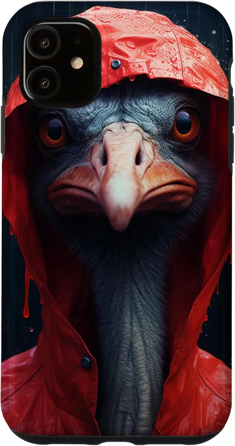 iPhone 11 Red Ostrich In Raincoat Funny Ostrich Cover Phone Case