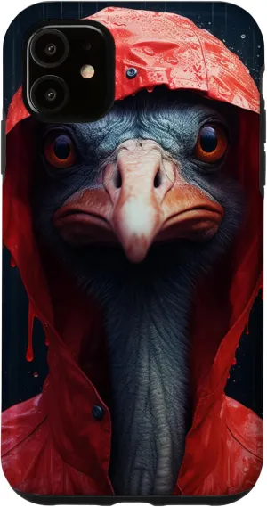 iPhone 11 Red Ostrich In Raincoat Funny Ostrich Cover Phone Case