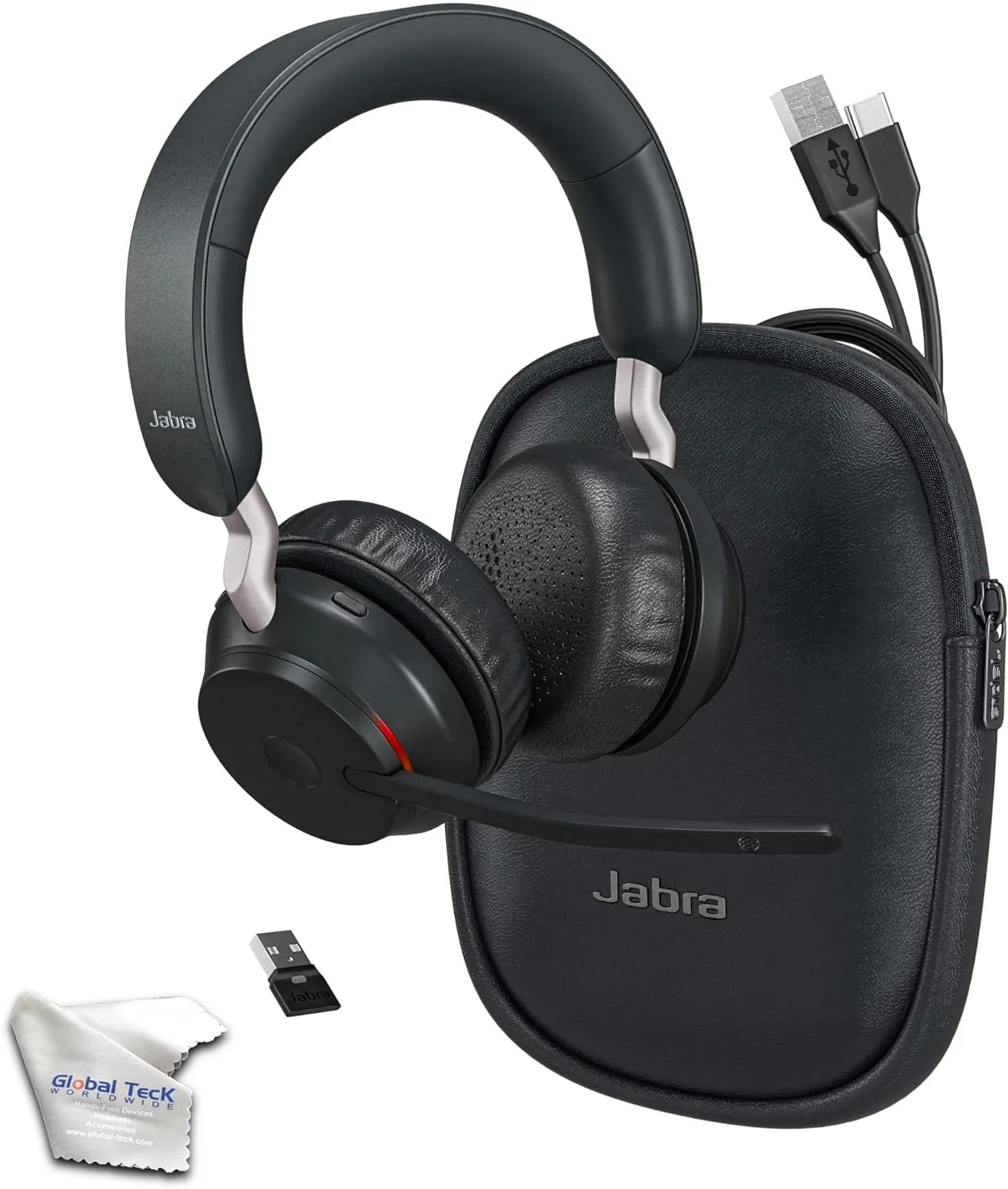 Jabra Evolve2 65 Wireless Bluetooth Headset Stereo UC - USB Bluetooth Dongle, Compatible with Zoom, Webex, for Phone Calls, Online Videos, 26599-989-999, Global Teck Gold Support Plan Included