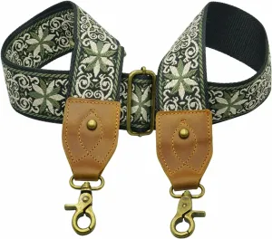 Jacquard Woven Purse Strap Replacement Handbag Strap Crossbody Guitar Style Cowhide Genuine Leather Ends Embroidered(Olive Green)