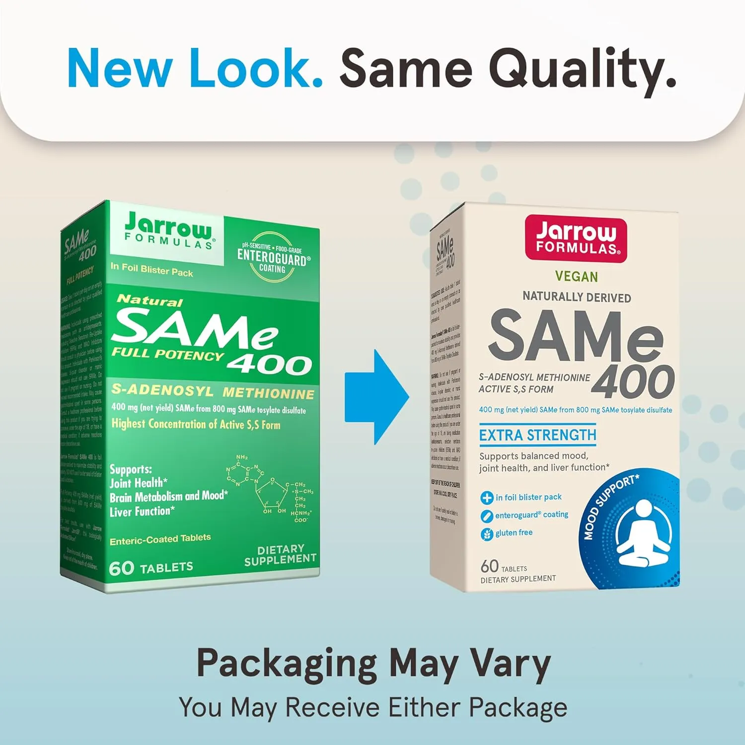 Jarrow Formulas SAMe 400 mg, Supports Joint Health, Liver Function, Brain Metabolism, 60 Tablets, Up To a 60 Day Supply