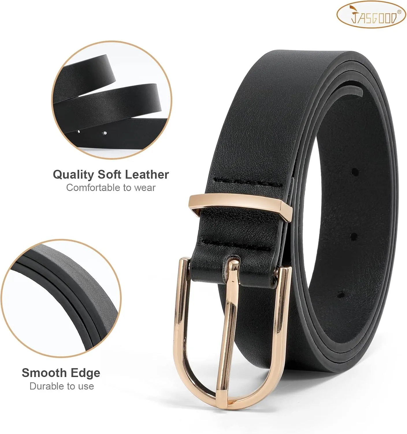 JASGOOD Women’s Leather Belts for Jeans Pants Fashion Ladies Belt with Gold Buckle