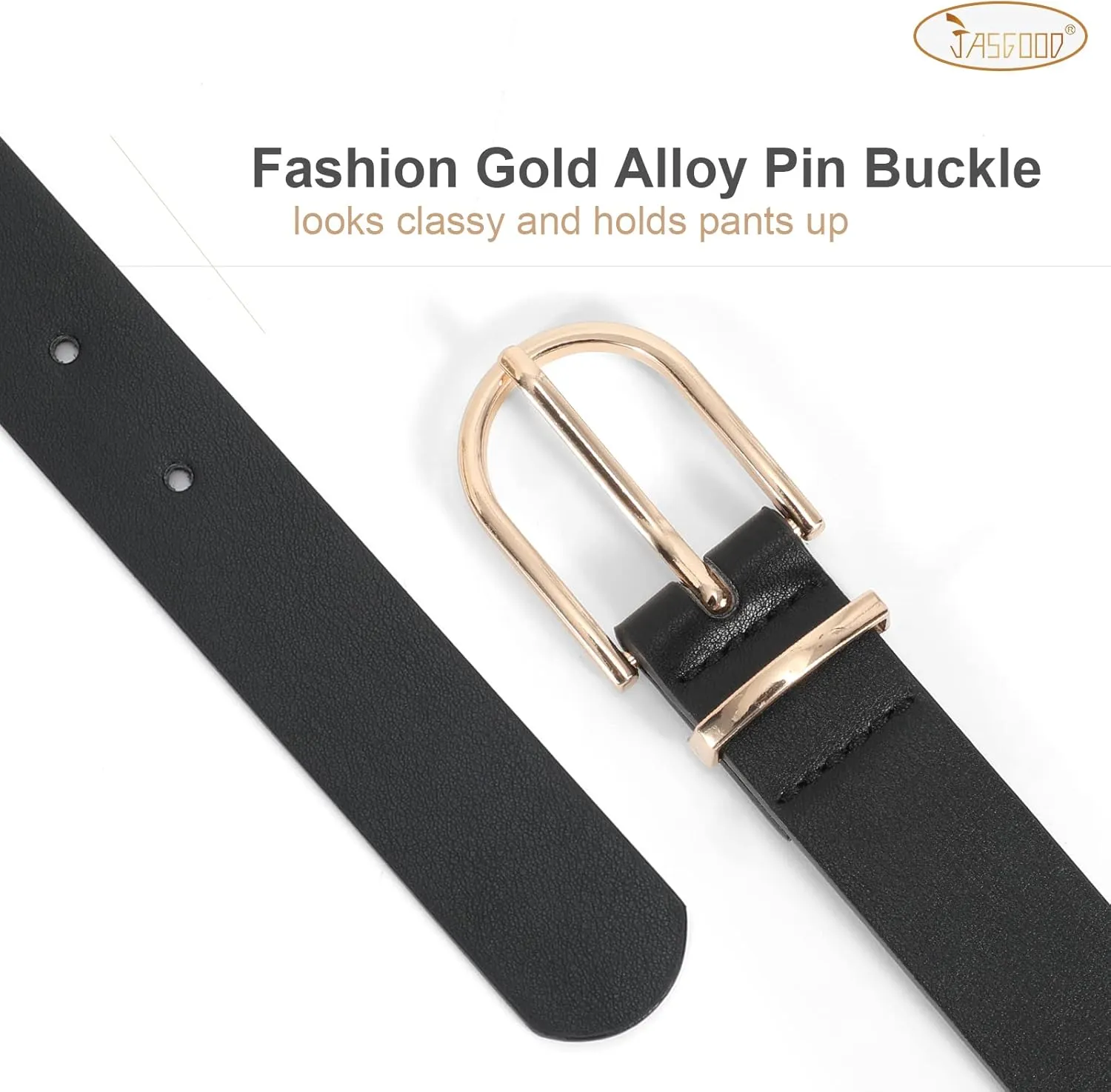 JASGOOD Women’s Leather Belts for Jeans Pants Fashion Ladies Belt with Gold Buckle