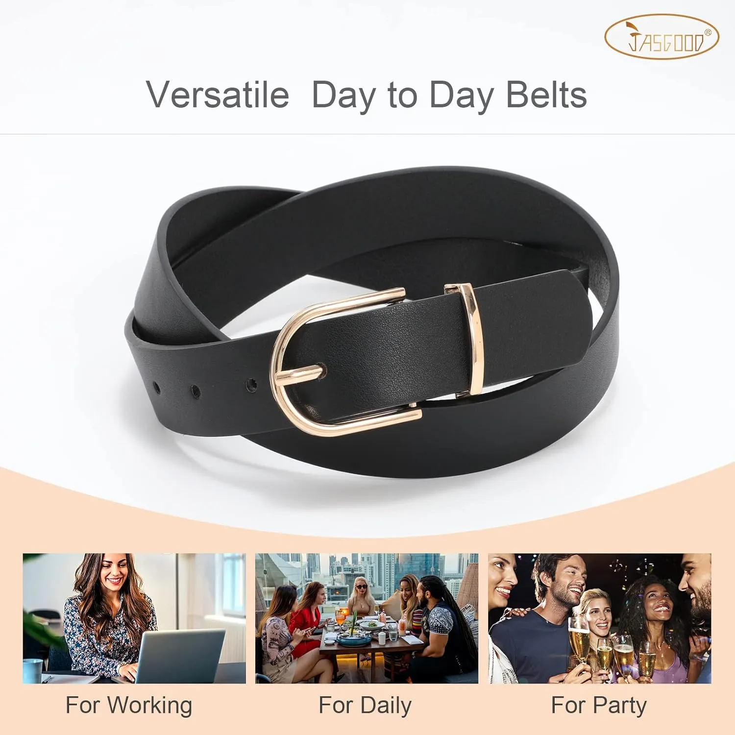 JASGOOD Women’s Leather Belts for Jeans Pants Fashion Ladies Belt with Gold Buckle