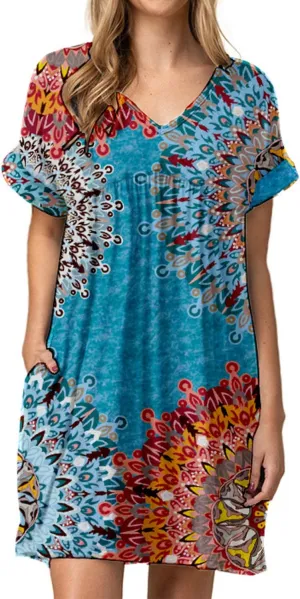 Jayscreate Women's Baby Doll Dress Summer Casual Tunic Pleated Flowy Swing Short Sleeve Black V Neck Mini Dress