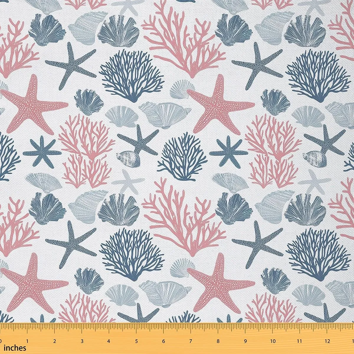 jejeloiu Corals Coastal Fabric by The Yard 5 Yard Nautical Upholstery Fabric for Chairs Kids Boys Girls Starfish for Home DIY Projects, Beach Themed Summer Waterproof Indoor Outdoor Decor