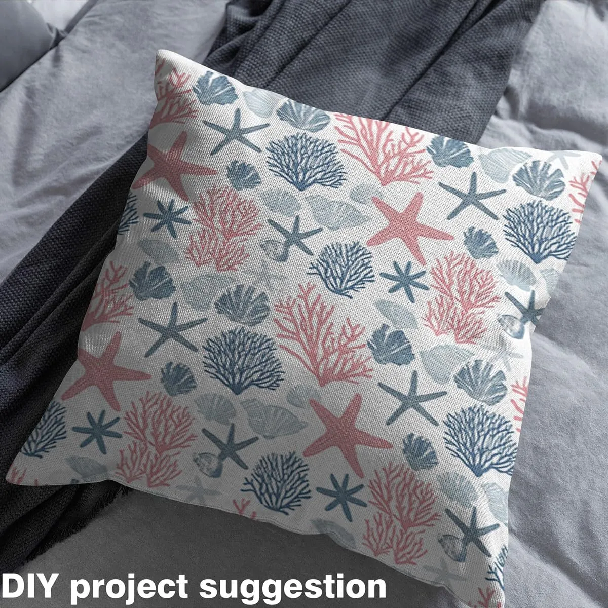 jejeloiu Corals Coastal Fabric by The Yard 5 Yard Nautical Upholstery Fabric for Chairs Kids Boys Girls Starfish for Home DIY Projects, Beach Themed Summer Waterproof Indoor Outdoor Decor
