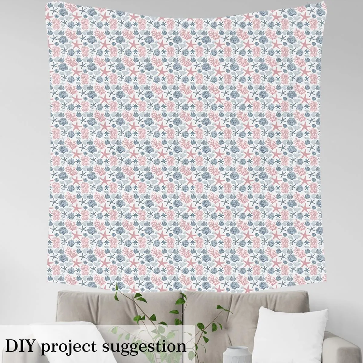 jejeloiu Corals Coastal Fabric by The Yard 5 Yard Nautical Upholstery Fabric for Chairs Kids Boys Girls Starfish for Home DIY Projects, Beach Themed Summer Waterproof Indoor Outdoor Decor