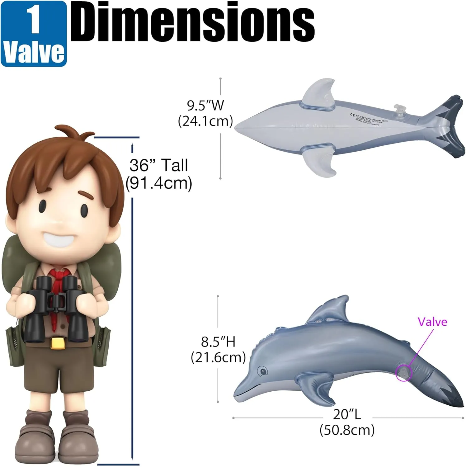 Jet Creations Inflatable Aquatic Animal 4pc Pack: Shark, Dolphin, Goldfish, Starfish, Crab, Penguin. 20  inch Long. Pool Toys, Photo Prop, Theme Party Centerpiece, VBS, Gifts for Kids 3 Year and up