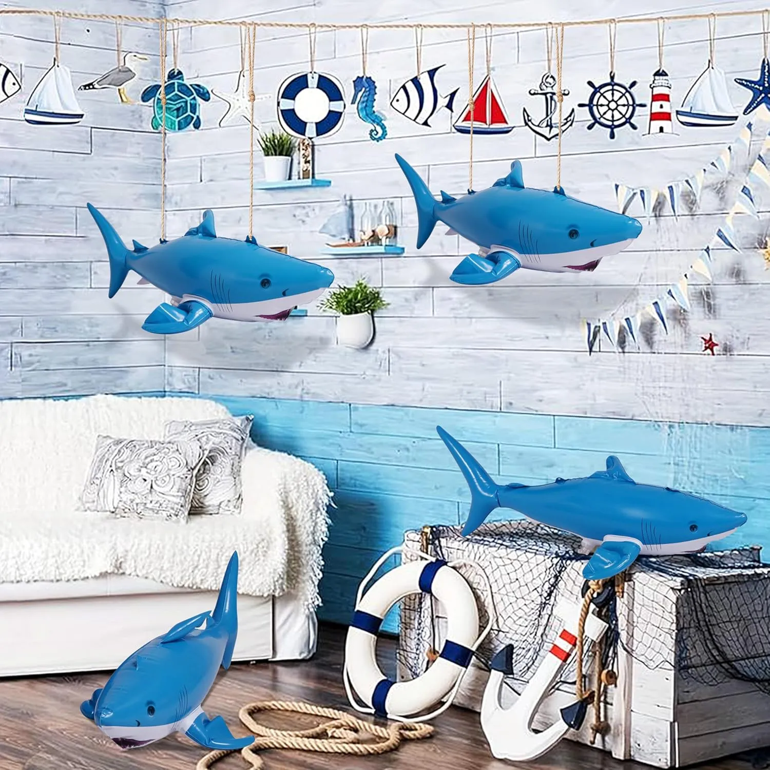 Jet Creations Inflatable Aquatic Animal 4pc Pack: Shark, Dolphin, Goldfish, Starfish, Crab, Penguin. 20  inch Long. Pool Toys, Photo Prop, Theme Party Centerpiece, VBS, Gifts for Kids 3 Year and up