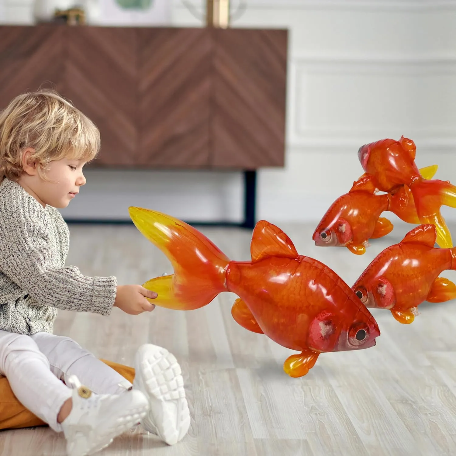 Jet Creations Inflatable Aquatic Animal 4pc Pack: Shark, Dolphin, Goldfish, Starfish, Crab, Penguin. 20  inch Long. Pool Toys, Photo Prop, Theme Party Centerpiece, VBS, Gifts for Kids 3 Year and up
