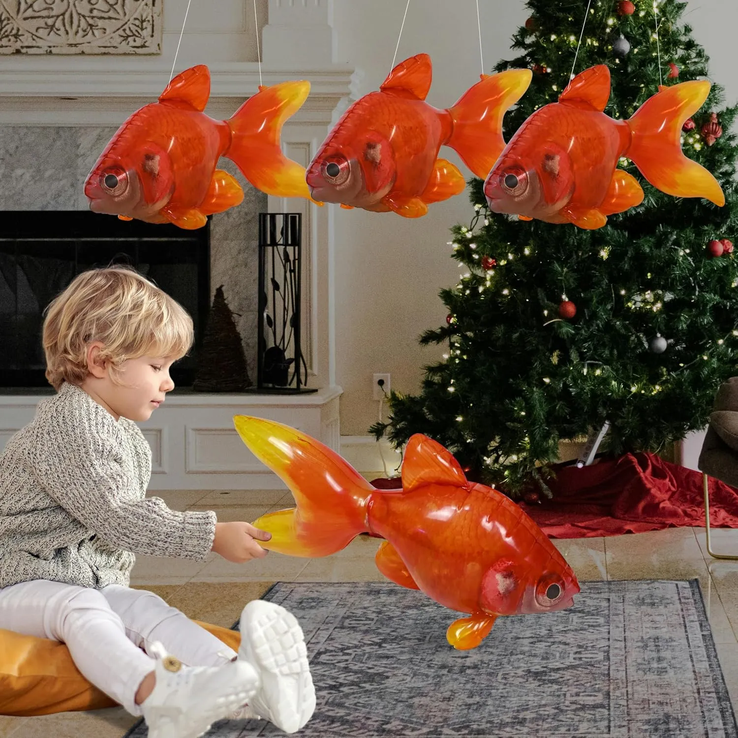 Jet Creations Inflatable Aquatic Animal 4pc Pack: Shark, Dolphin, Goldfish, Starfish, Crab, Penguin. 20  inch Long. Pool Toys, Photo Prop, Theme Party Centerpiece, VBS, Gifts for Kids 3 Year and up