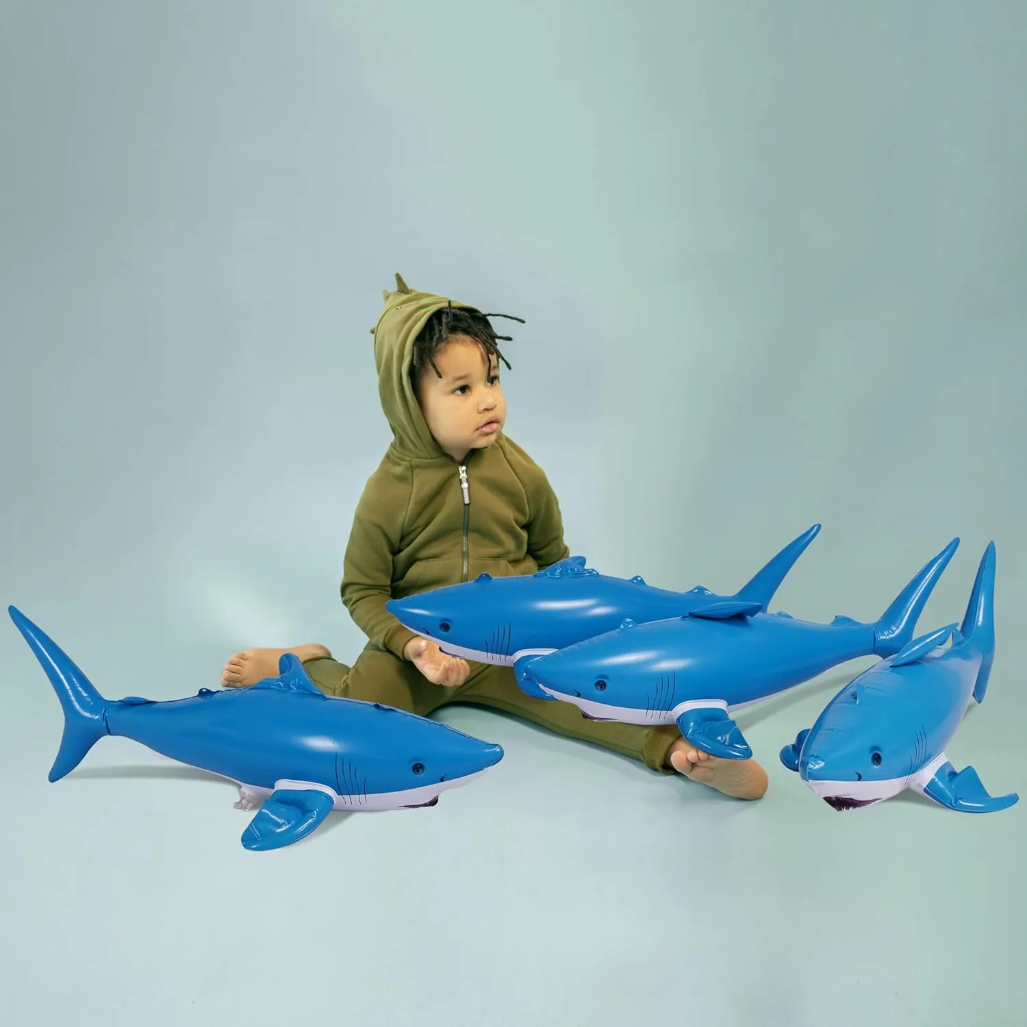 Jet Creations Inflatable Aquatic Animal 4pc Pack: Shark, Dolphin, Goldfish, Starfish, Crab, Penguin. 20  inch Long. Pool Toys, Photo Prop, Theme Party Centerpiece, VBS, Gifts for Kids 3 Year and up