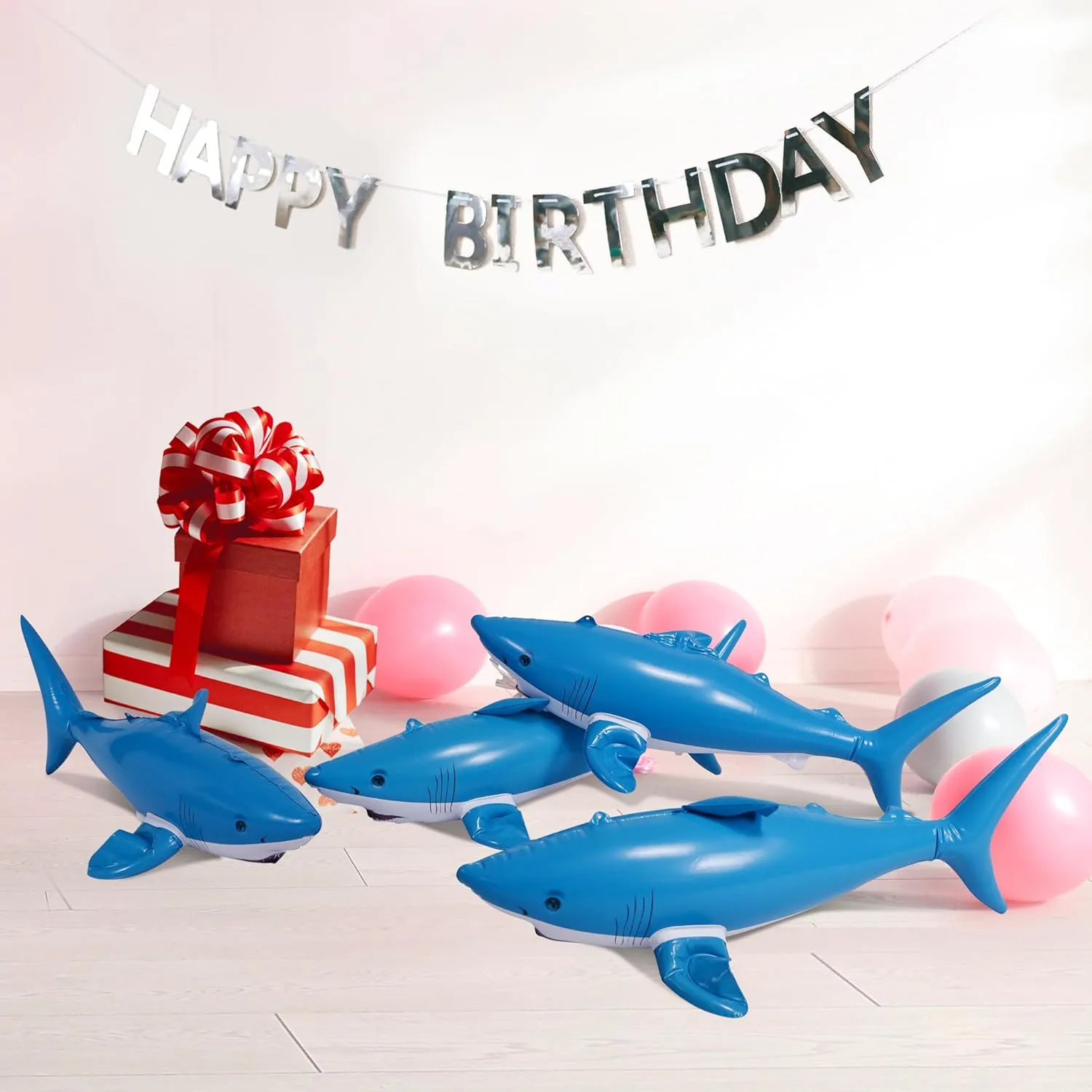 Jet Creations Inflatable Aquatic Animal 4pc Pack: Shark, Dolphin, Goldfish, Starfish, Crab, Penguin. 20  inch Long. Pool Toys, Photo Prop, Theme Party Centerpiece, VBS, Gifts for Kids 3 Year and up
