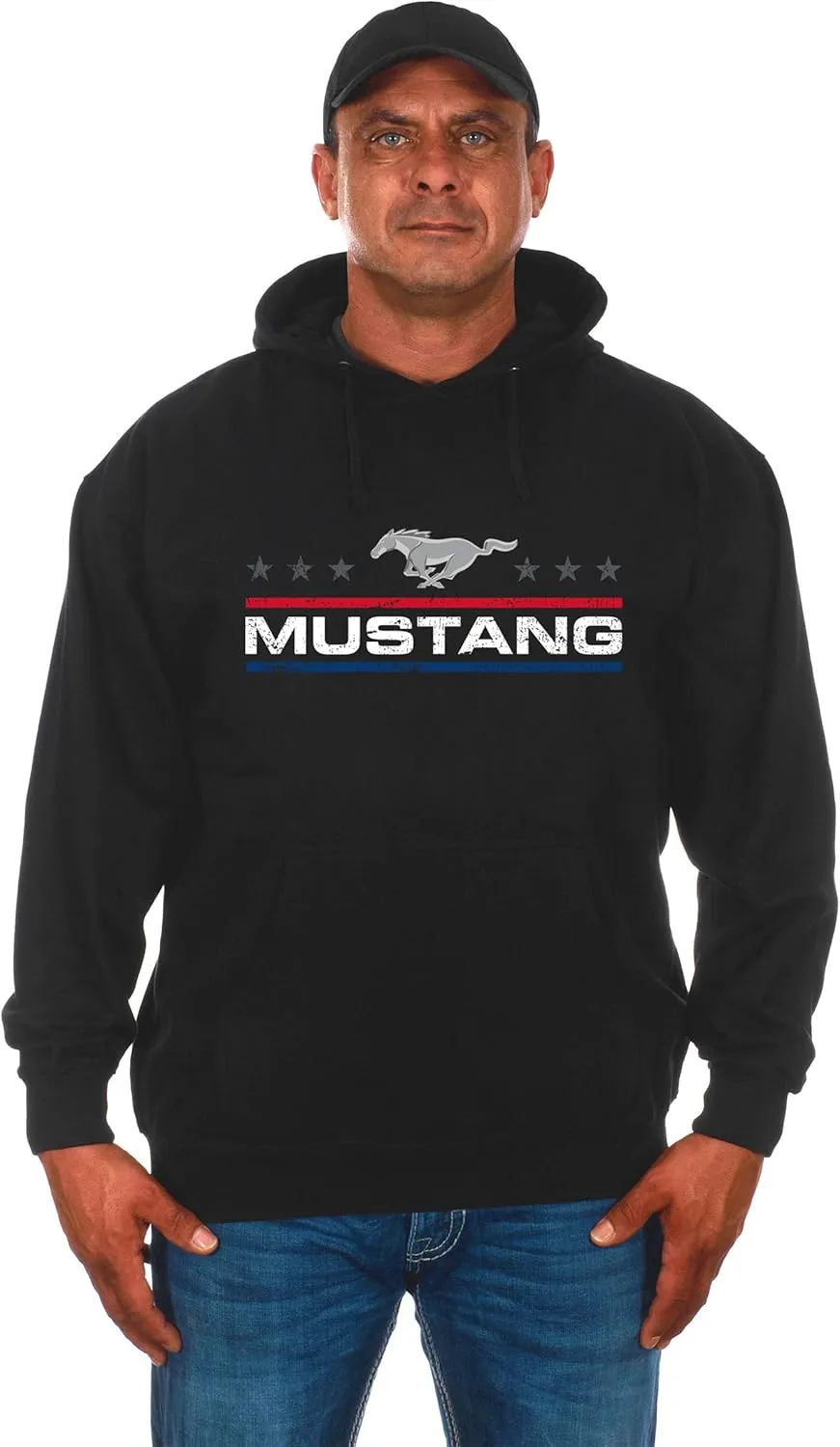 JH DESIGN GROUP Mens Ford Mustang Hoodie Distressed American Flag 2-Sided Sweatshirt