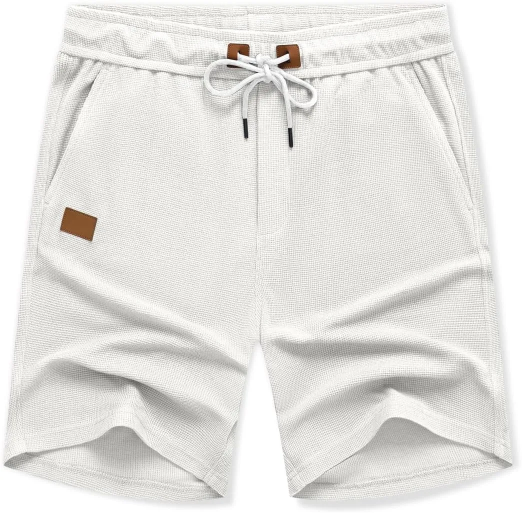 JMIERR Men's Casual 5"/ 7" Shorts Waffle Elastic Waist Drawstring Workout Running Jogging Beach Sweat Shorts with Pockets