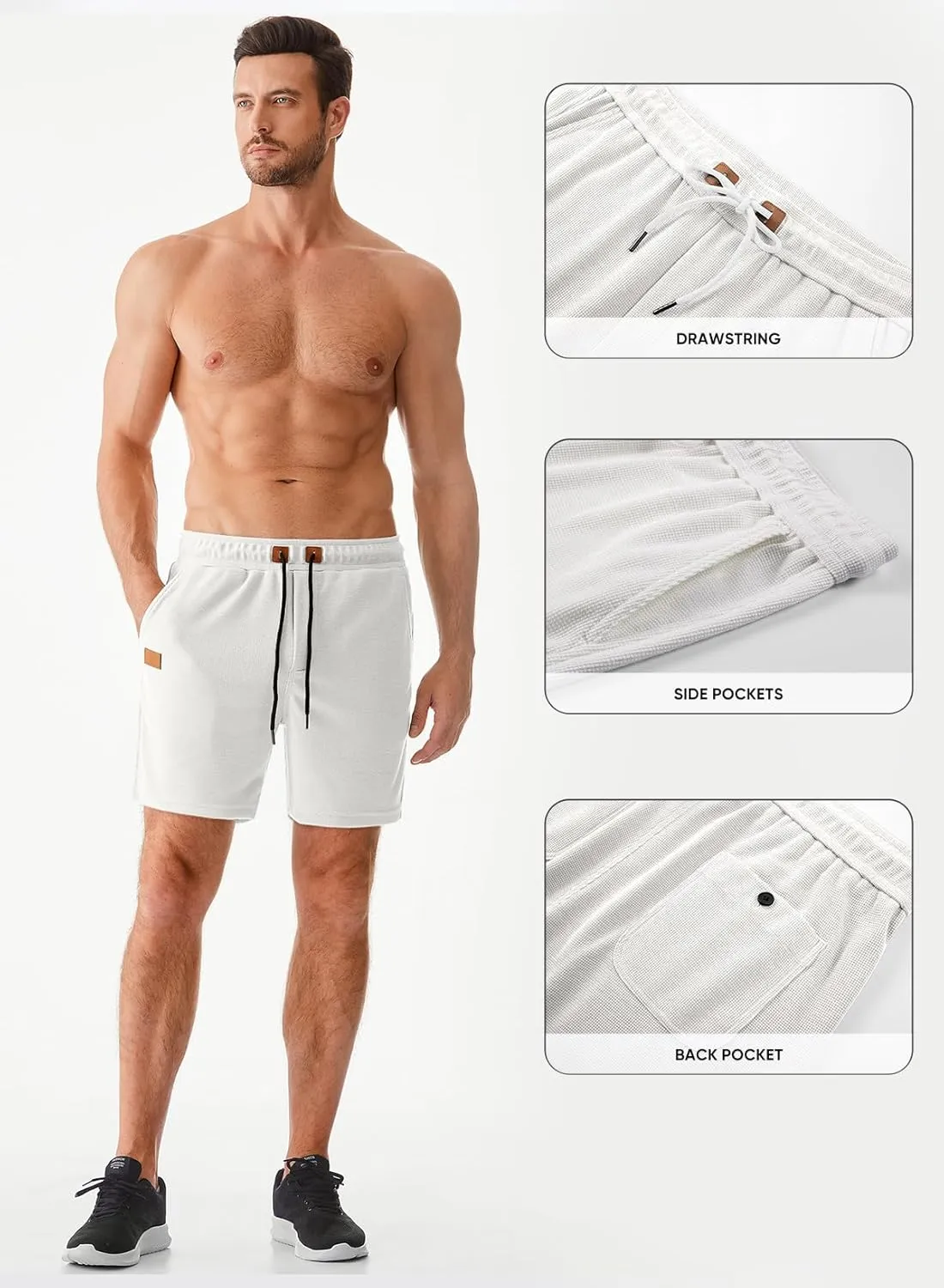JMIERR Men's Casual 5"/ 7" Shorts Waffle Elastic Waist Drawstring Workout Running Jogging Beach Sweat Shorts with Pockets