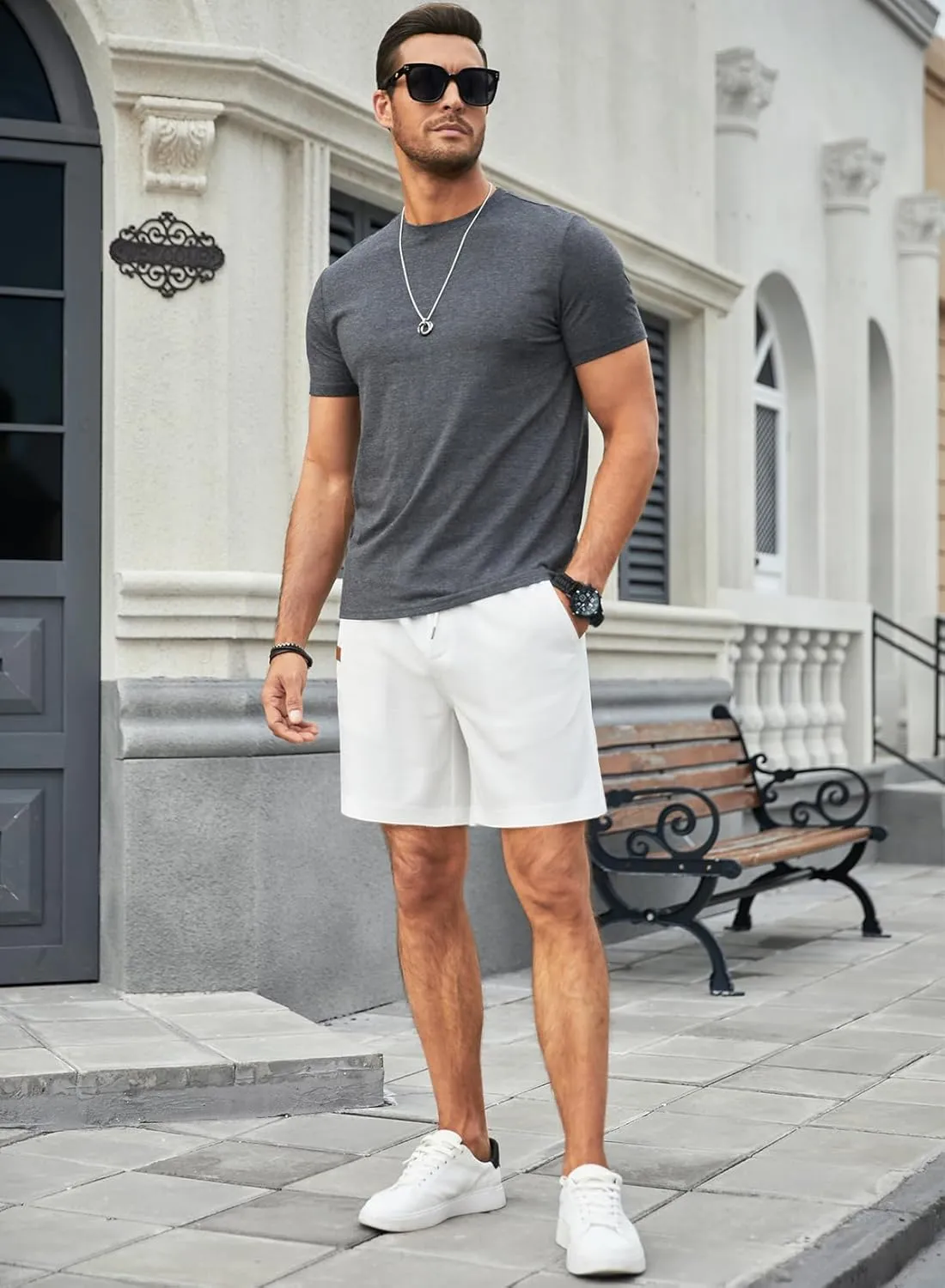 JMIERR Men's Casual 5"/ 7" Shorts Waffle Elastic Waist Drawstring Workout Running Jogging Beach Sweat Shorts with Pockets