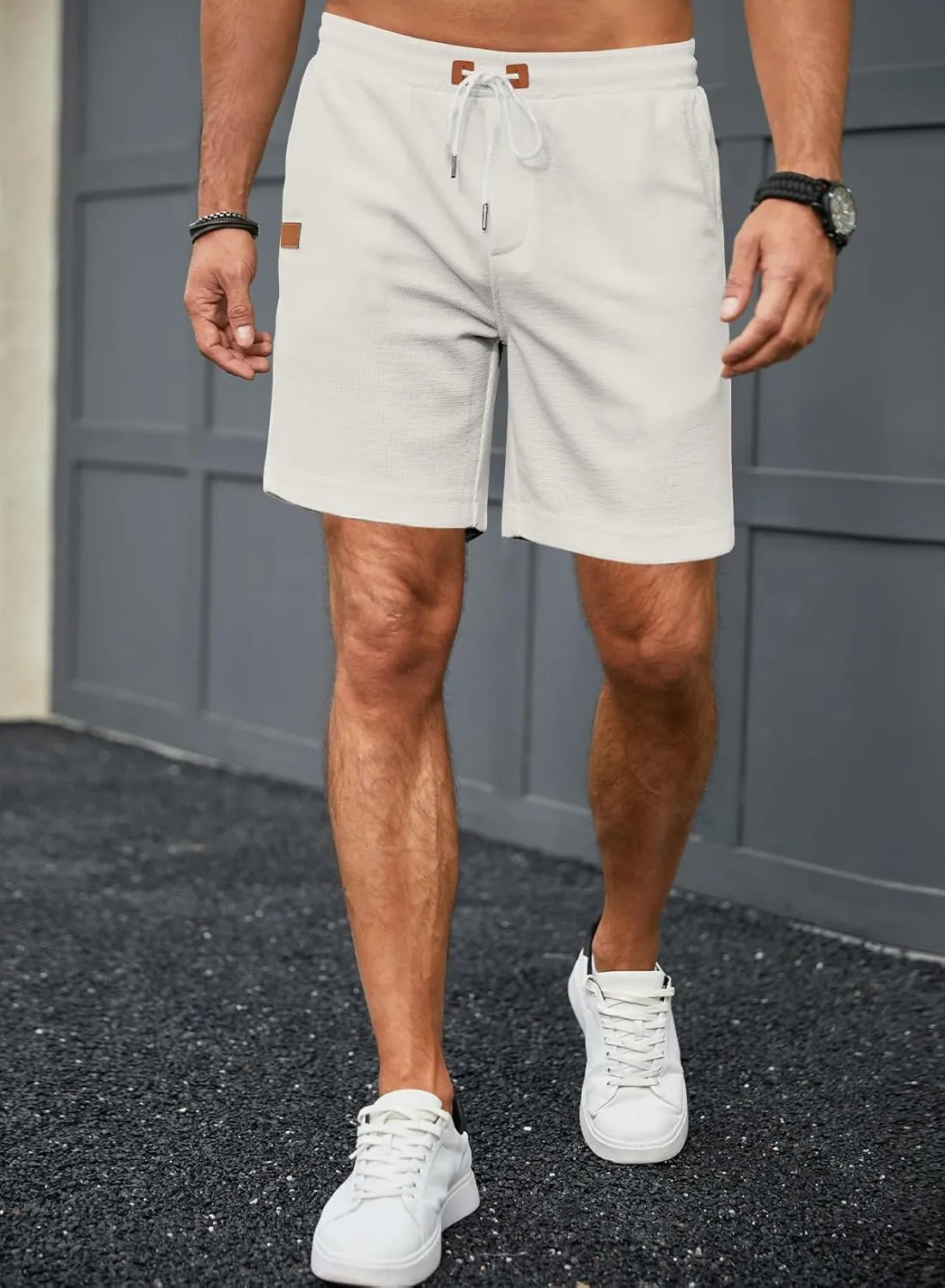 JMIERR Men's Casual 5"/ 7" Shorts Waffle Elastic Waist Drawstring Workout Running Jogging Beach Sweat Shorts with Pockets