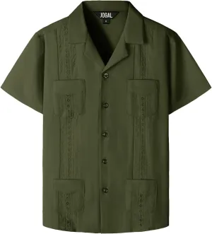 JOGAL Boys Guayabera Shirts Cuban Short Sleeve Casual Button Down Beach Shirt