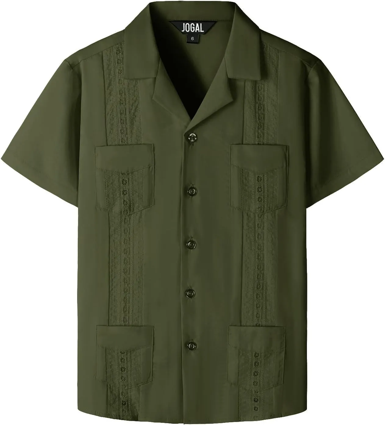 JOGAL Boys Guayabera Shirts Cuban Short Sleeve Casual Button Down Beach Shirt